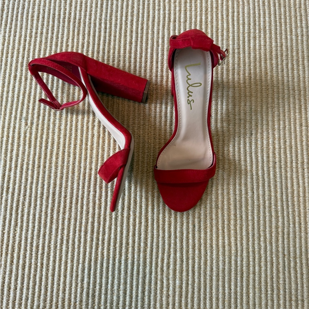 Lulu's Red Heels Elegant Suede Ankle Strap